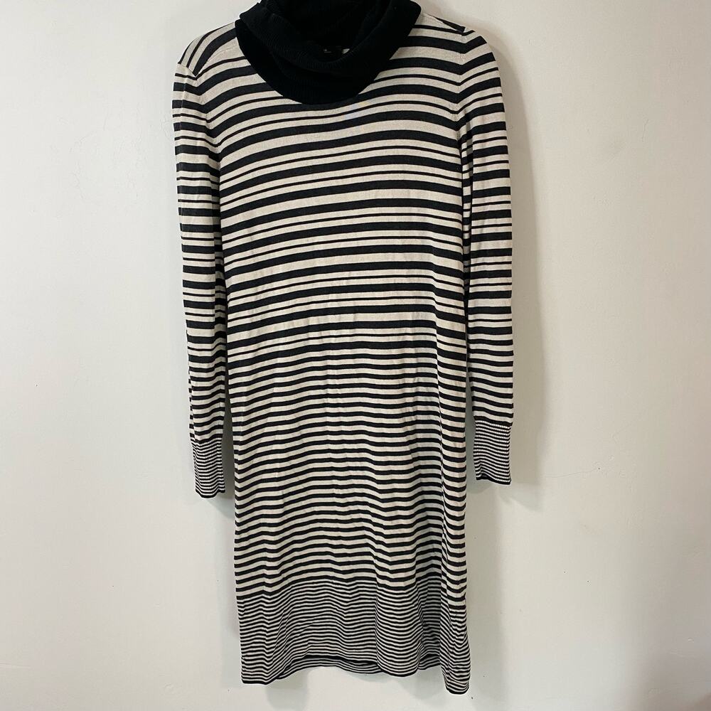 MaxMara Weekend Striped Midi Knitted Dress‎ Black Cream Soft Silk Wool Cowlneck